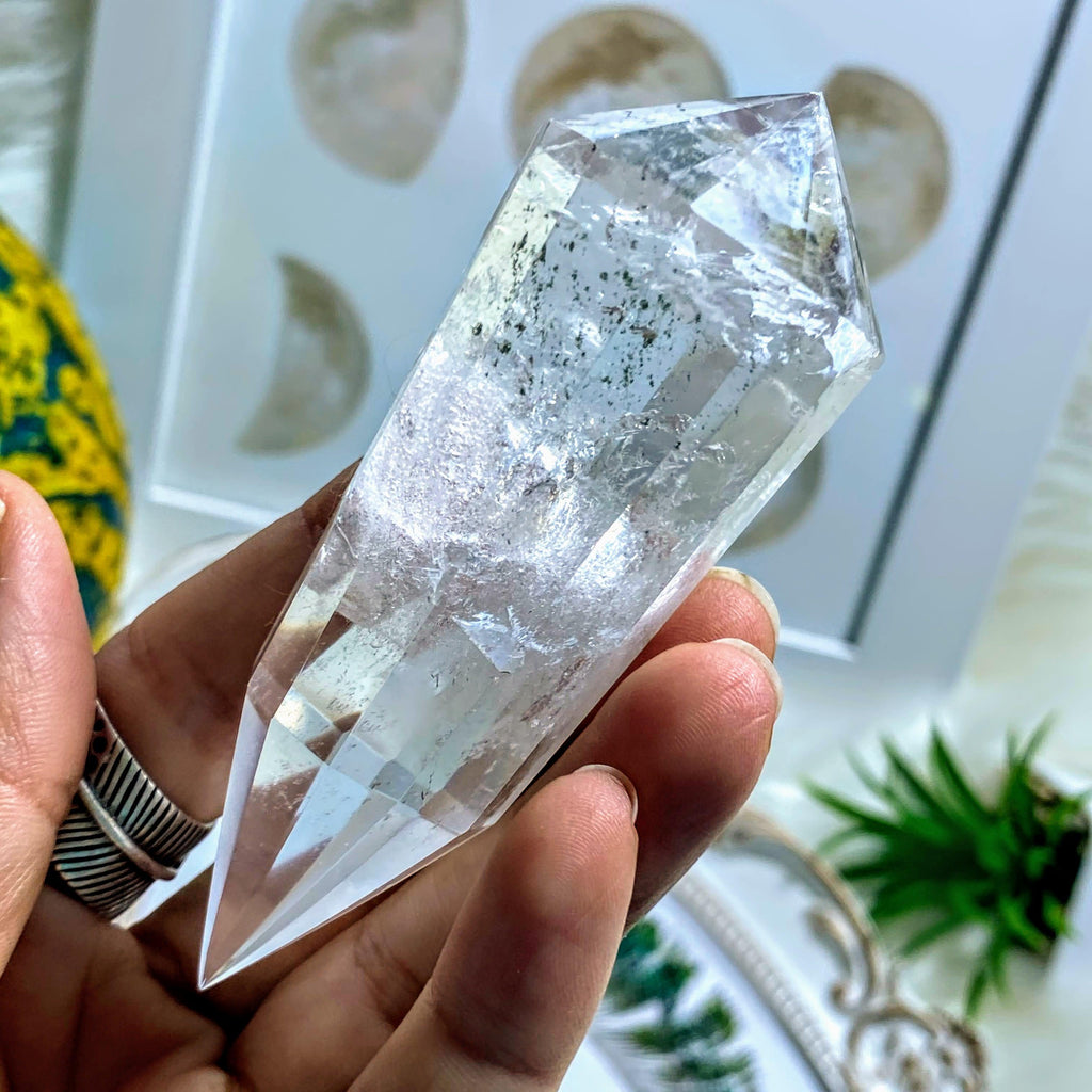 Clear Quartz Vogel Style Large Chlorite Included Wand Carving ~Locality Brazil #2 - Earth Family Crystals