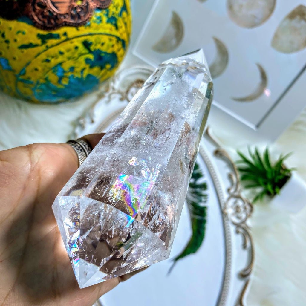 Incredible Rainbow XL Clear Quartz Vogel Style Wand Carving ~Locality Brazil - Earth Family Crystals