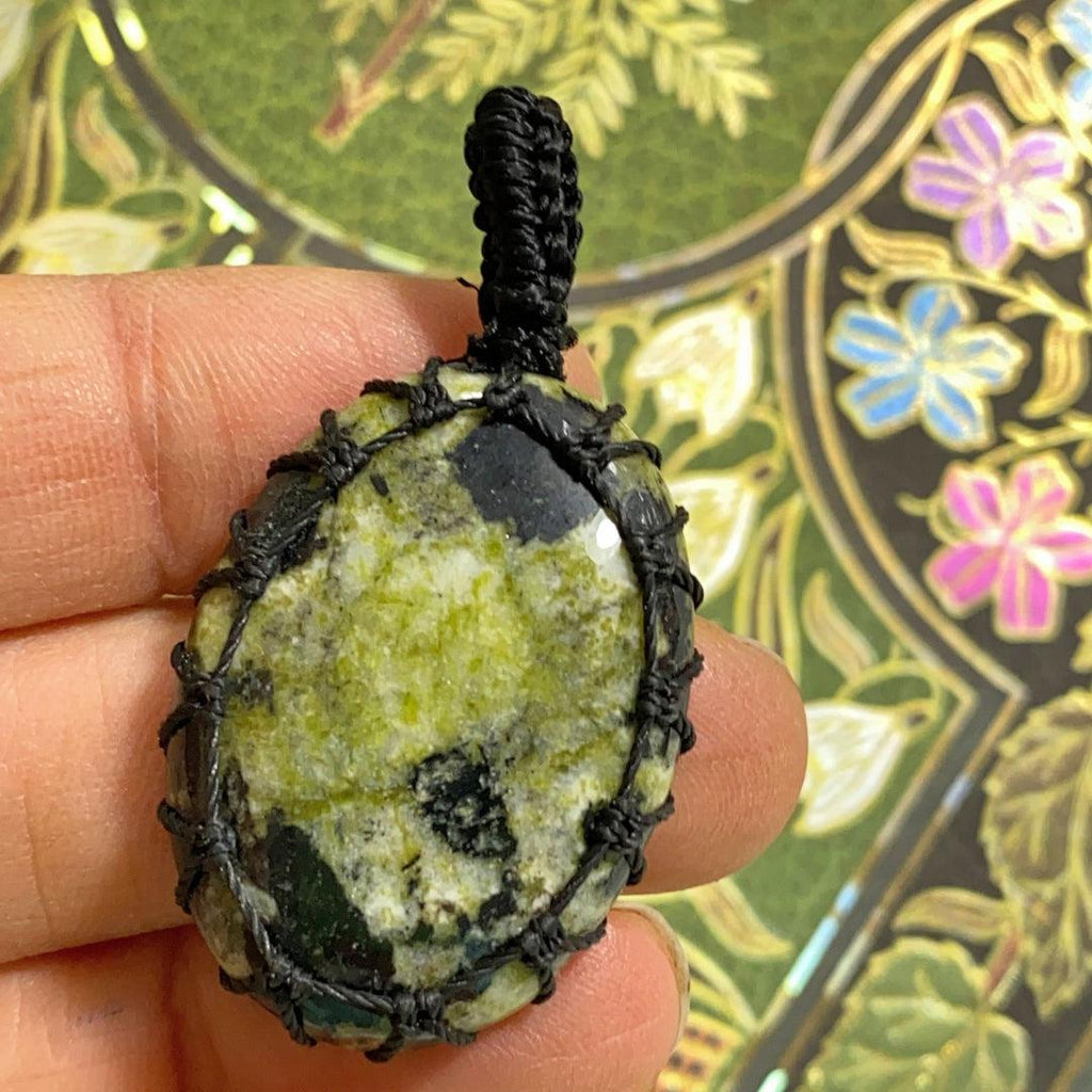 Serpentine Macrame Wrapped Pendant - Earth Family Crystals