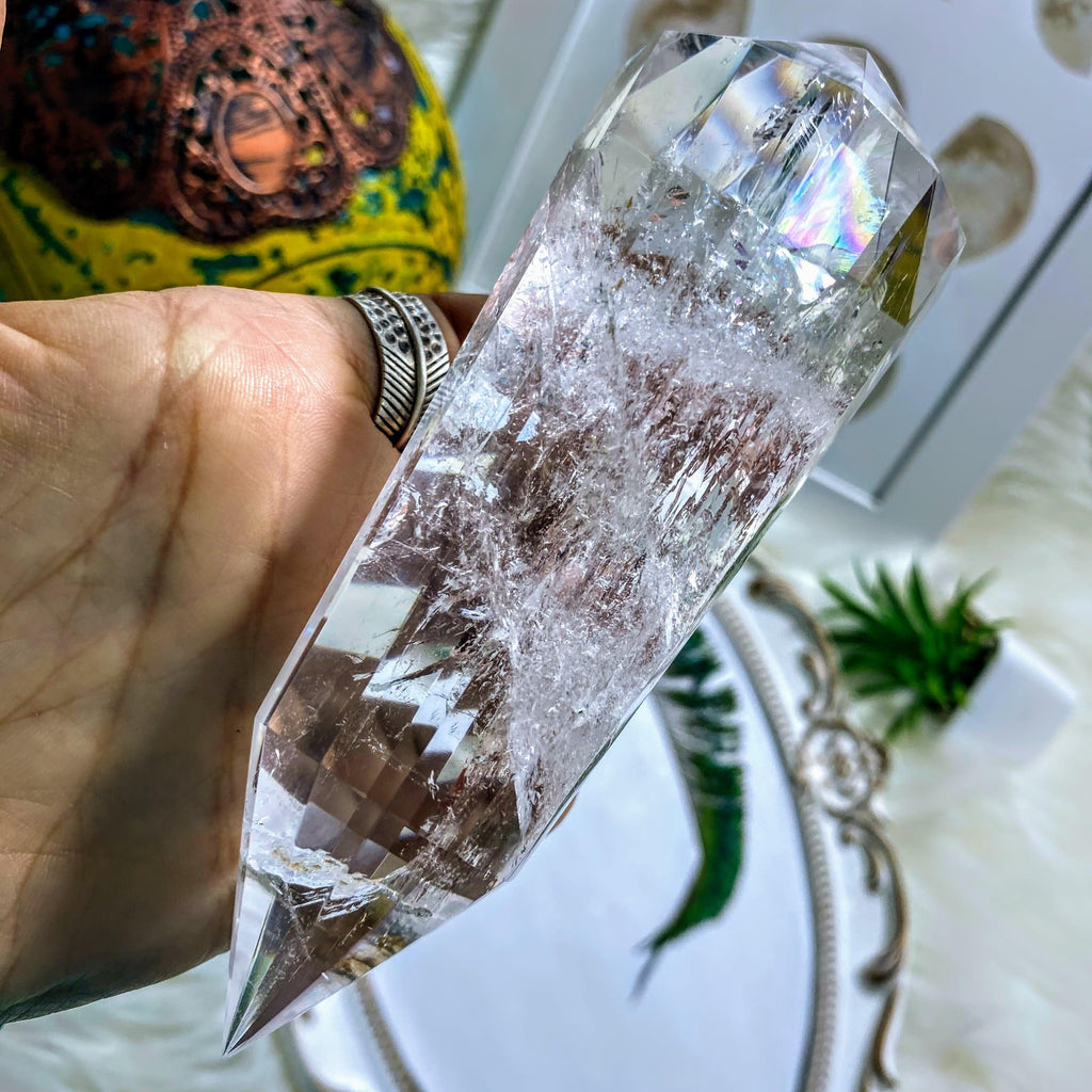 Incredible Rainbow XL Clear Quartz Vogel Style Wand Carving ~Locality Brazil - Earth Family Crystals