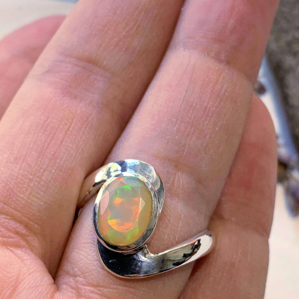 Incredible Multi Color Flash ~High Grade Faceted Ethiopian Opal Sterling Silver Ring (Size 9) - Earth Family Crystals