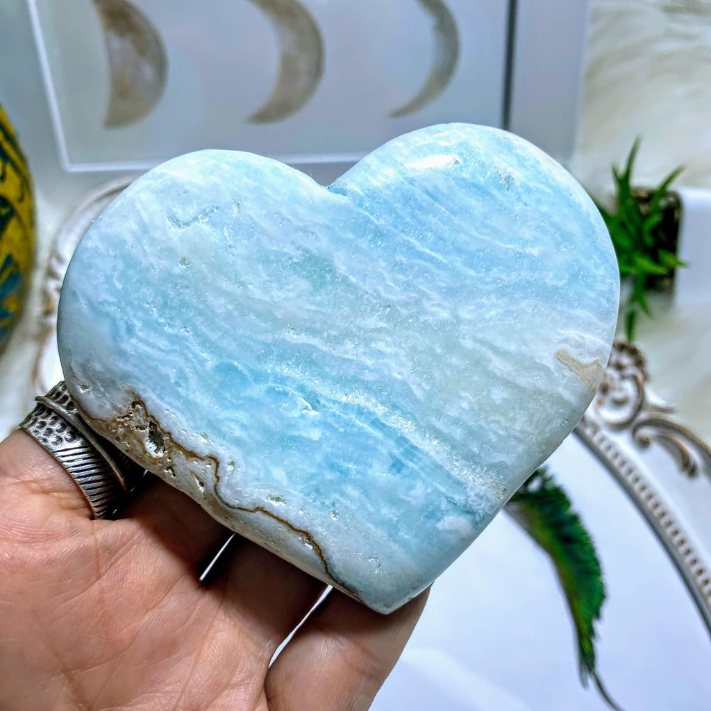Caribbean Calcite Large Partially Polished Heart Carving - Earth Family Crystals