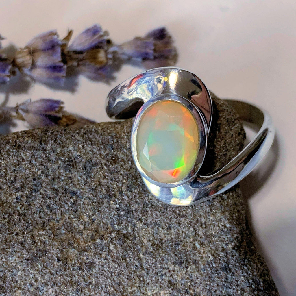 Incredible Multi Color Flash ~High Grade Faceted Ethiopian Opal Sterling Silver Ring (Size 9) - Earth Family Crystals