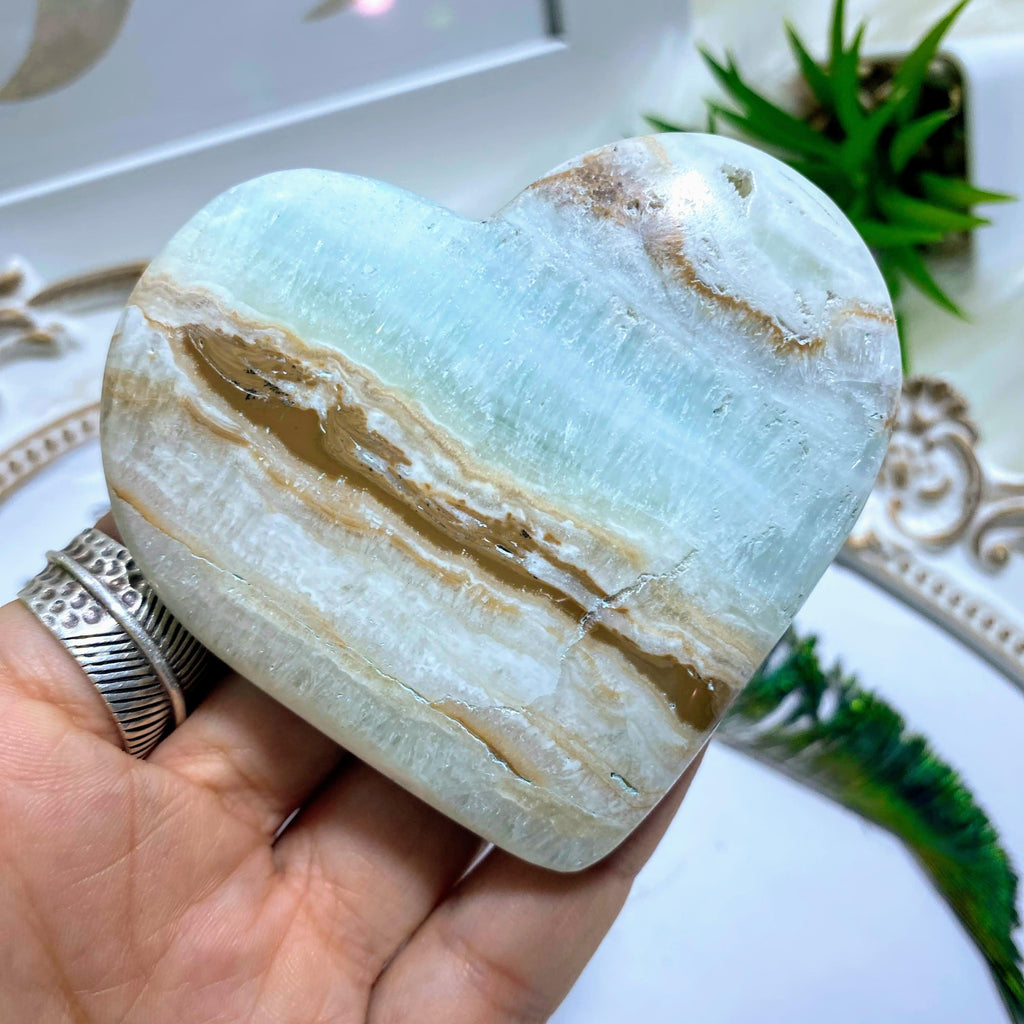 Caribbean Calcite Medium Partially Polished Heart Carving - Earth Family Crystals