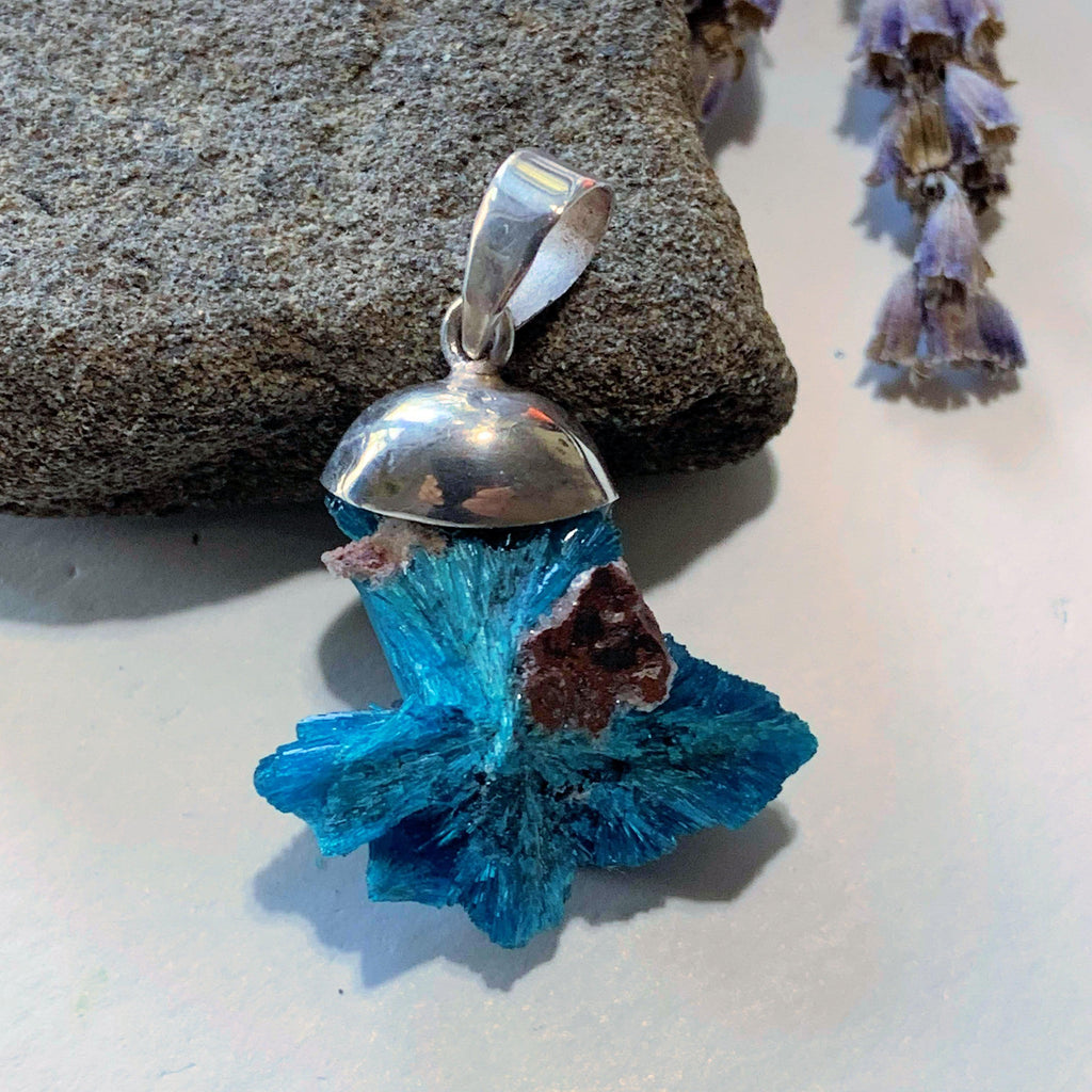 Unique Natural Fanned Cavansite Floating Sterling Silver Pendant (Includes Silver Chain) - Earth Family Crystals