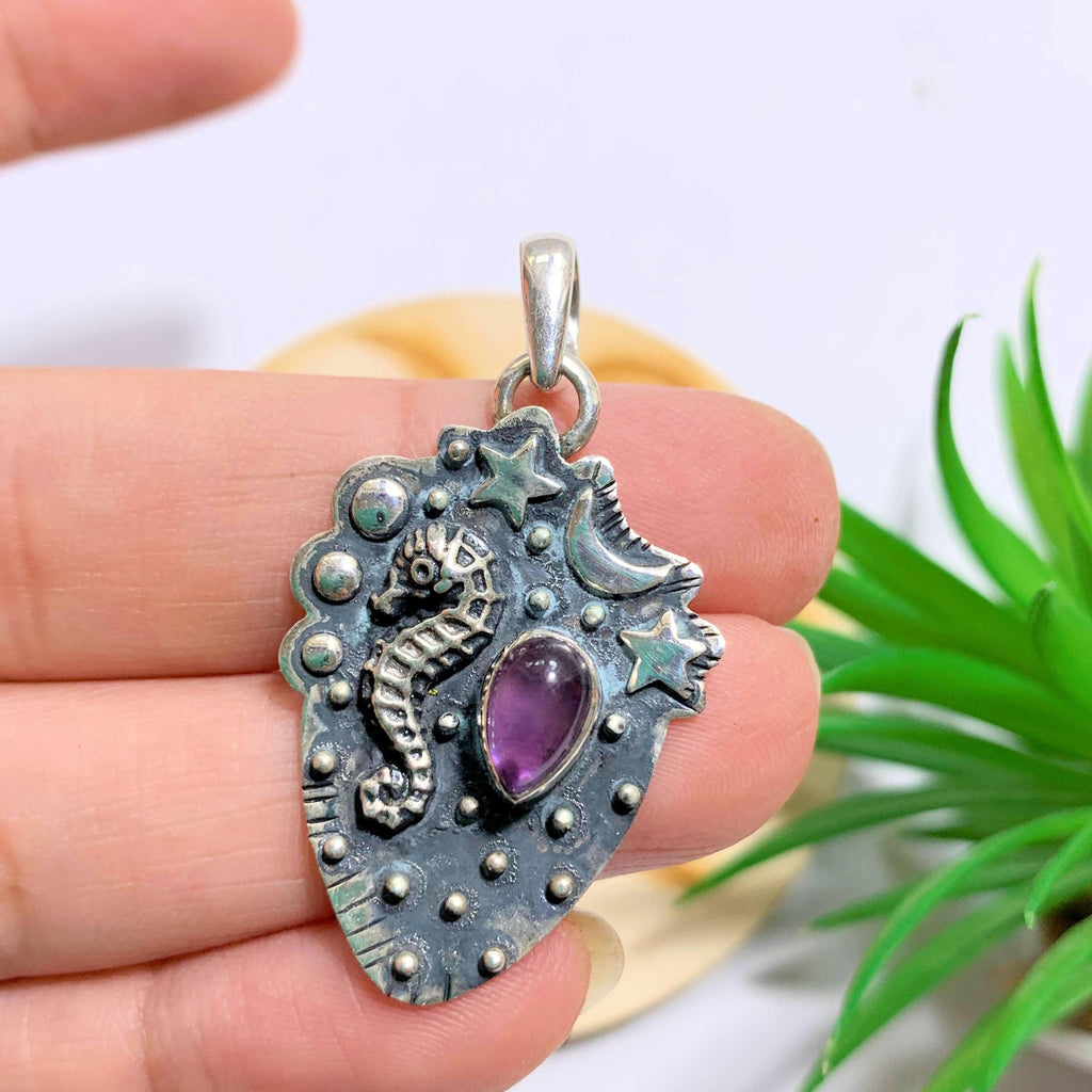 Amethyst Trendy Sterling Silver Pendant (Includes Silver Chain) - Earth Family Crystals