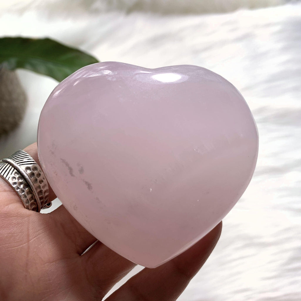 Pink Calcite Large Love Heart Carving (Glows under UV Light) #1 - Earth Family Crystals