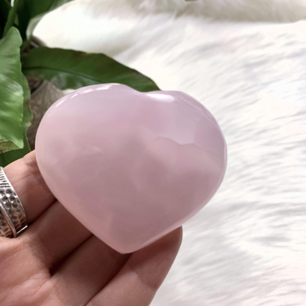 Pink Calcite Medium Love Heart Carving (Glows under UV Light) #3 - Earth Family Crystals