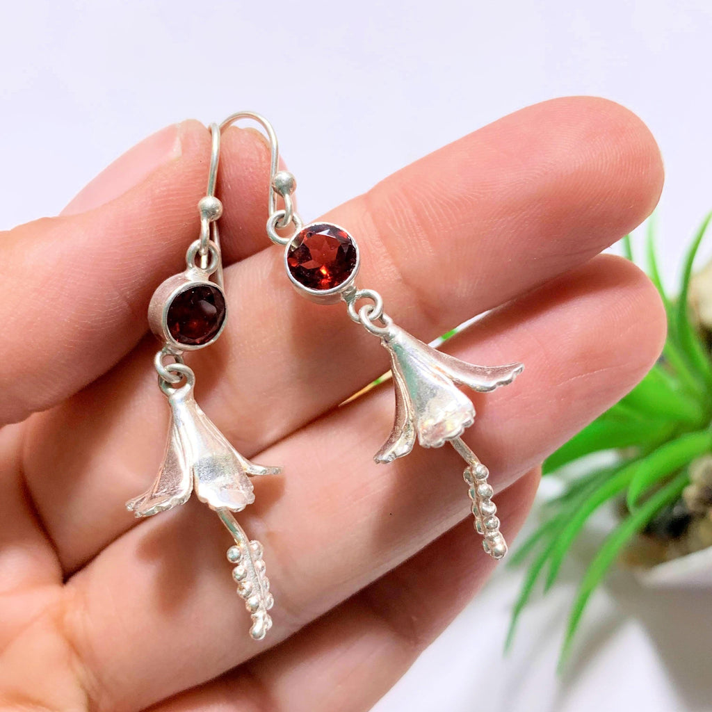 Faceted Red Garnet Hibiscus Earrings in Sterling Silver - Earth Family Crystals