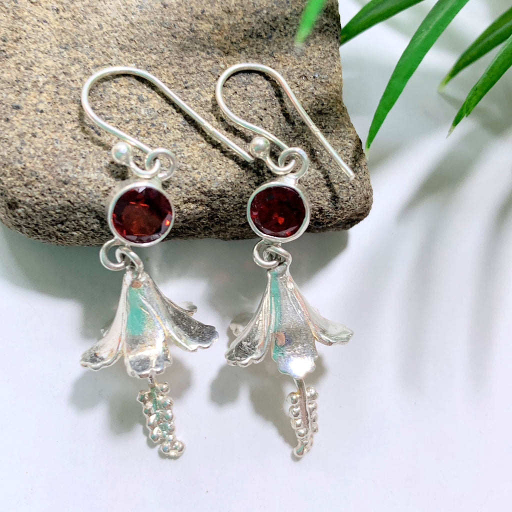 Faceted Red Garnet Hibiscus Earrings in Sterling Silver - Earth Family Crystals