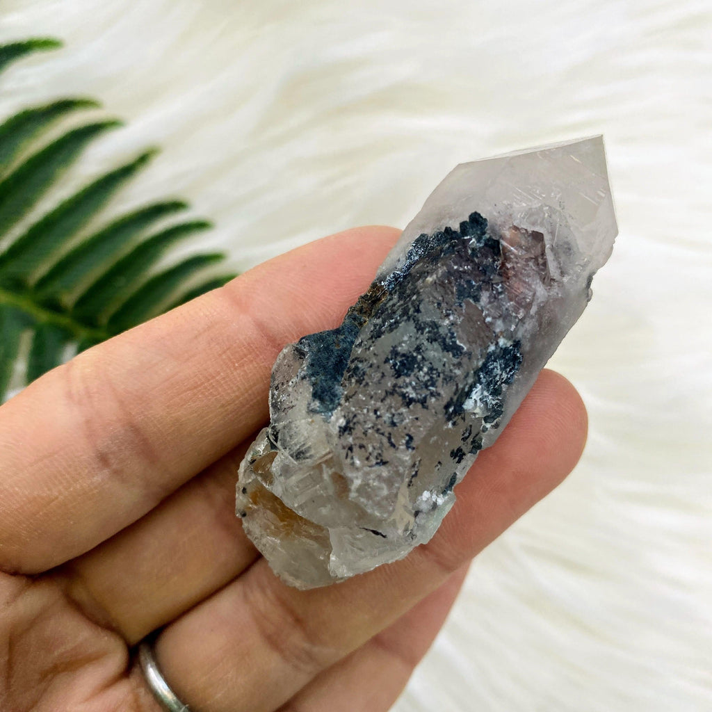 Very Rare! Genuine Blue Ajoite Quartz with Self Healed Double Terminated Point, Phantoms & Red Hematite Inclusions - Messina, South Africa - Earth Family Crystals