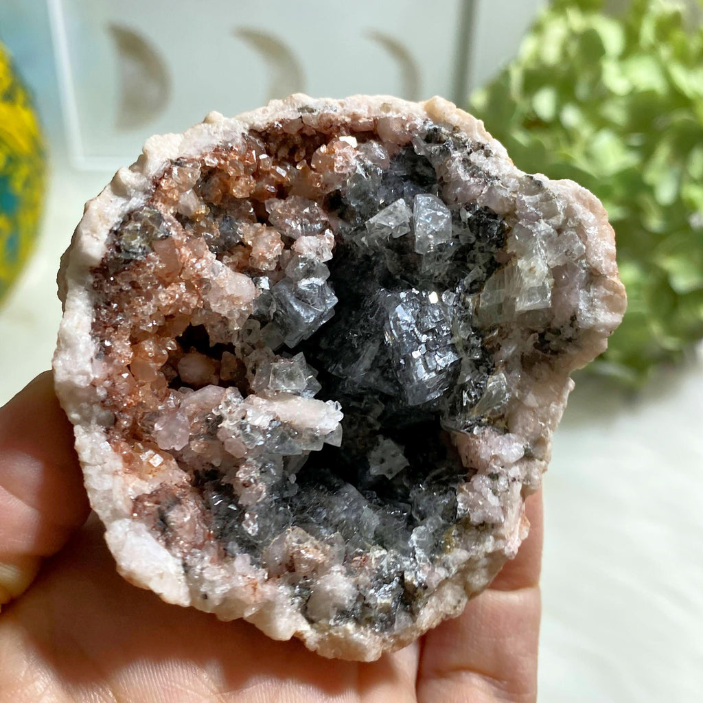 Stunning Pink Amethyst Geode With Black & Clear Calcite From Patagonia - Earth Family Crystals