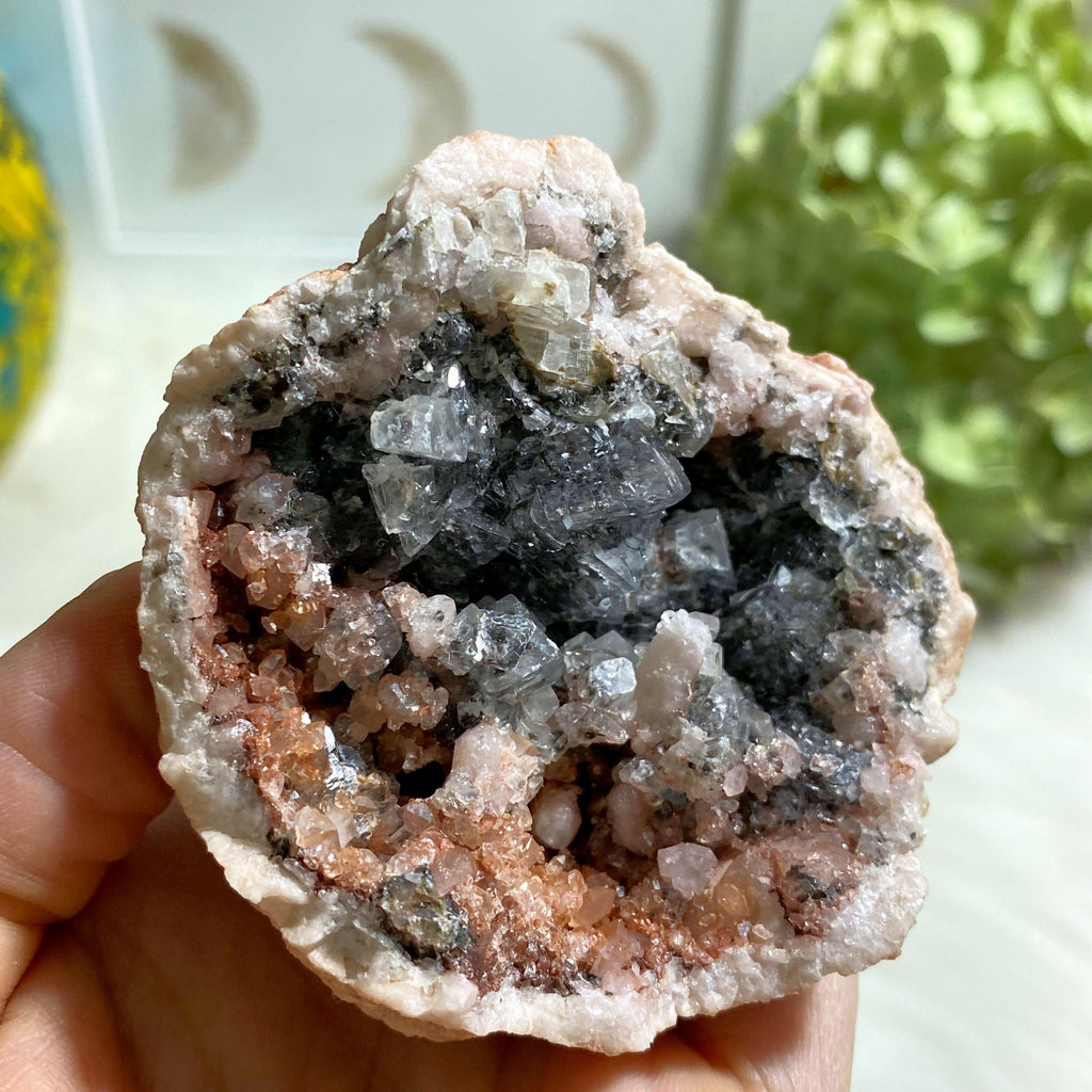 Stunning Pink Amethyst Geode With Black & Clear Calcite From Patagonia - Earth Family Crystals