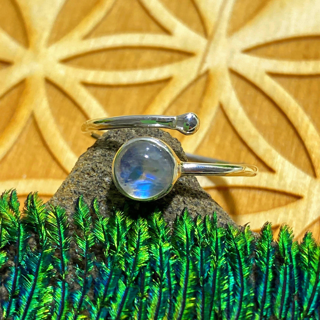 Reserved For Sandy S Pretty Rainbow Moonstone Sterling Silver Ring (Size Adjustable: 8.5-9.5) - Earth Family Crystals