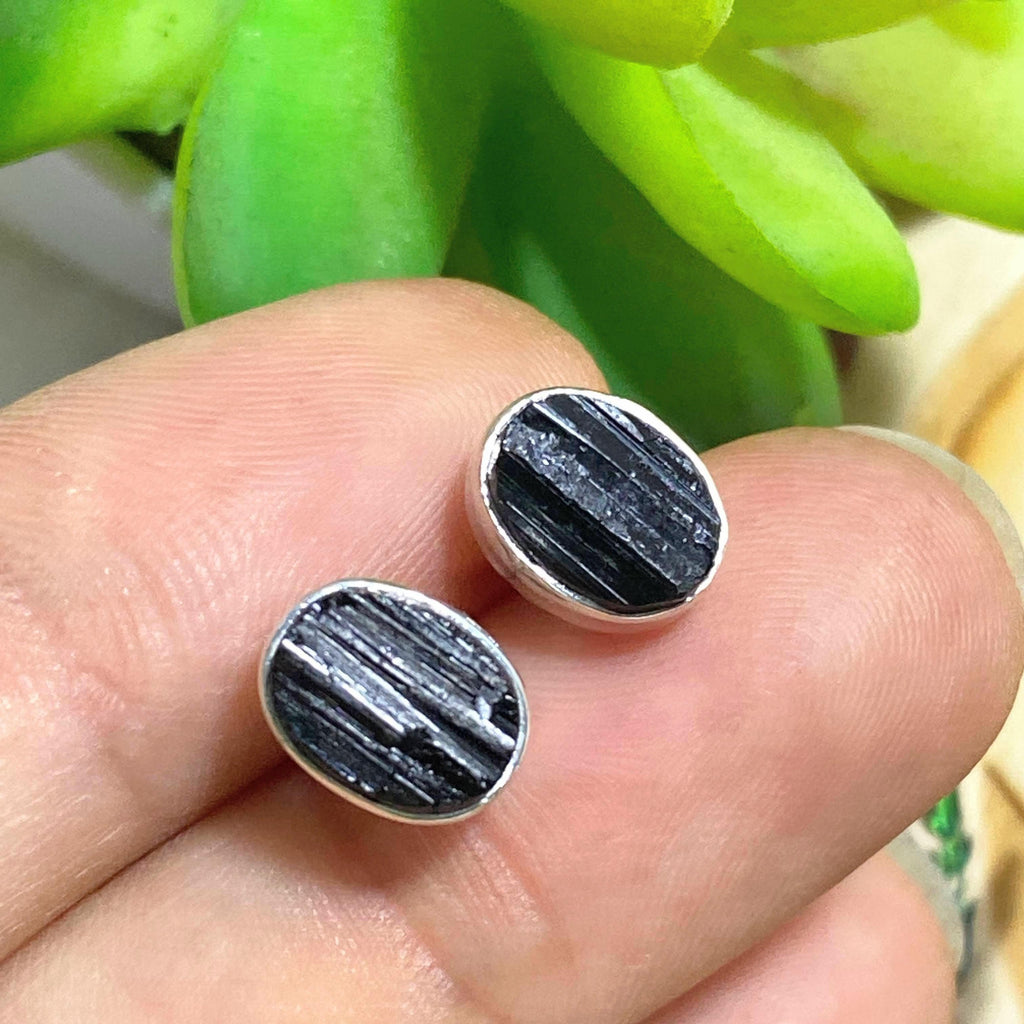 Natural Black Tourmaline Sterling Silver Stud Earrings - Earth Family Crystals