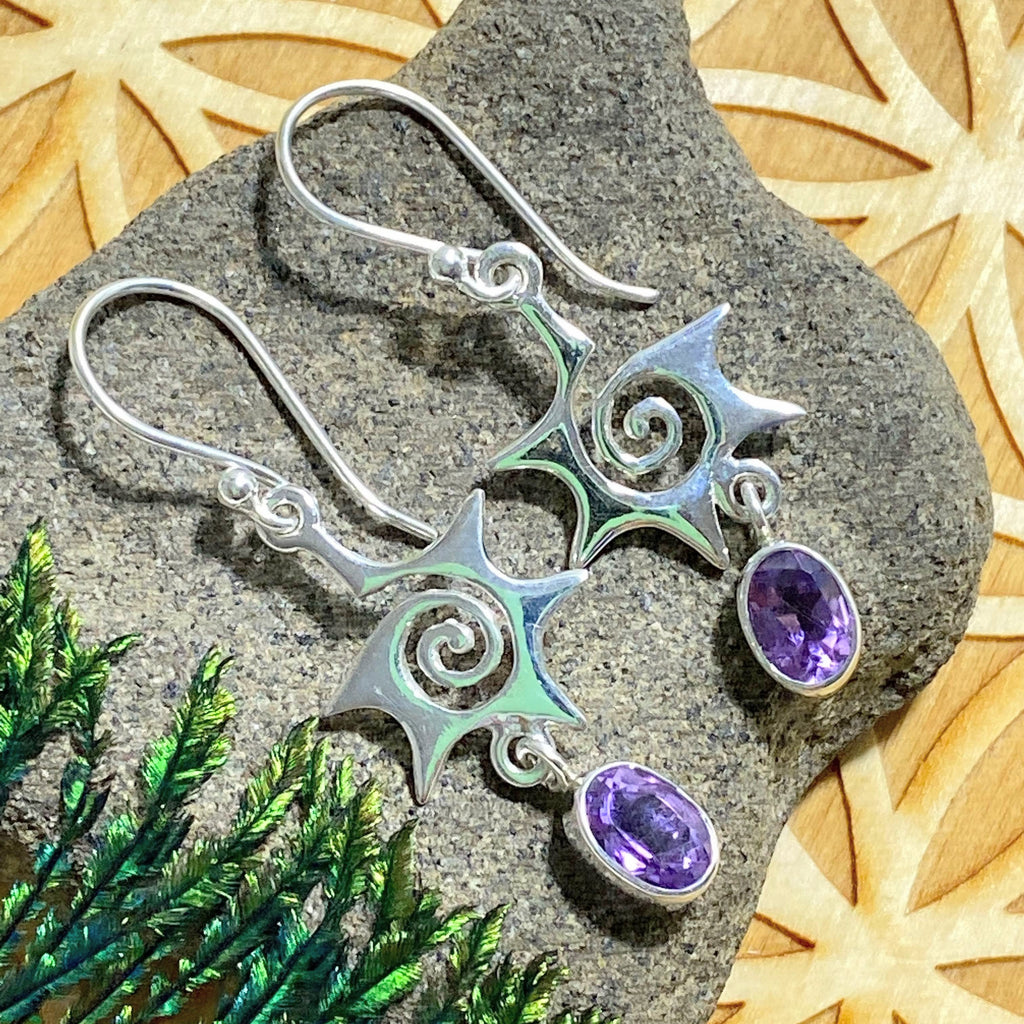 Pretty Faceted Purple Amethyst Sterling Silver Earrings - Earth Family Crystals