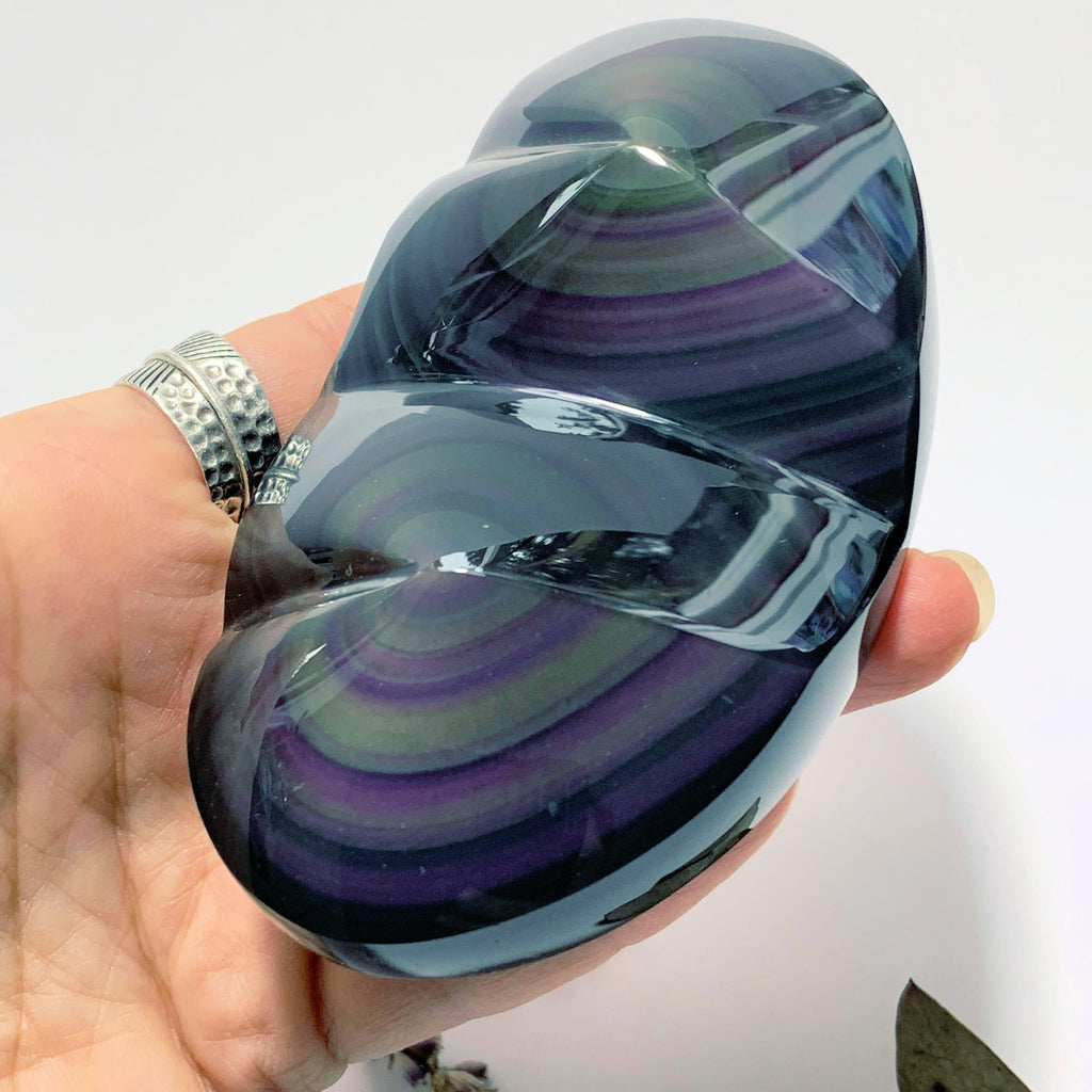 Gorgeous Double Love Heart Rainbow Obsidian Large Carving From Mexico - Earth Family Crystals