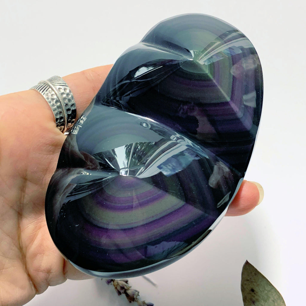 Gorgeous Double Love Heart Rainbow Obsidian Large Carving From Mexico - Earth Family Crystals