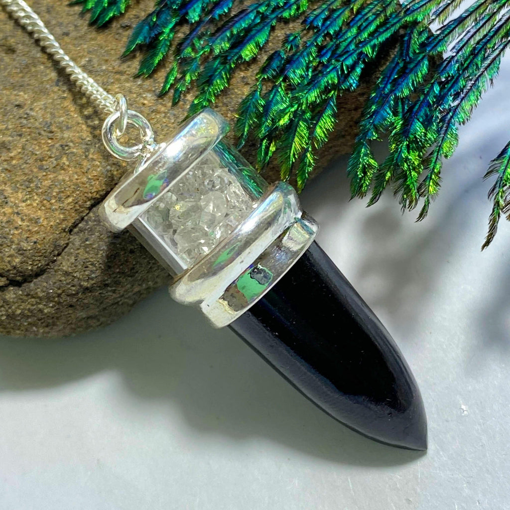Genuine Floating Herkimer Diamond & Black Tourmaline Pendulum - Earth Family Crystals