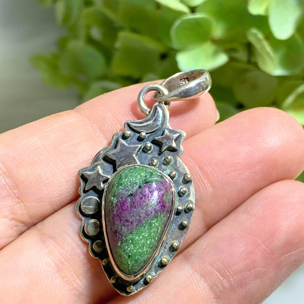 Gorgeous Ruby Zoisite Gemstone Pendant in Sterling Silver (Includes Silver Chain) - Earth Family Crystals