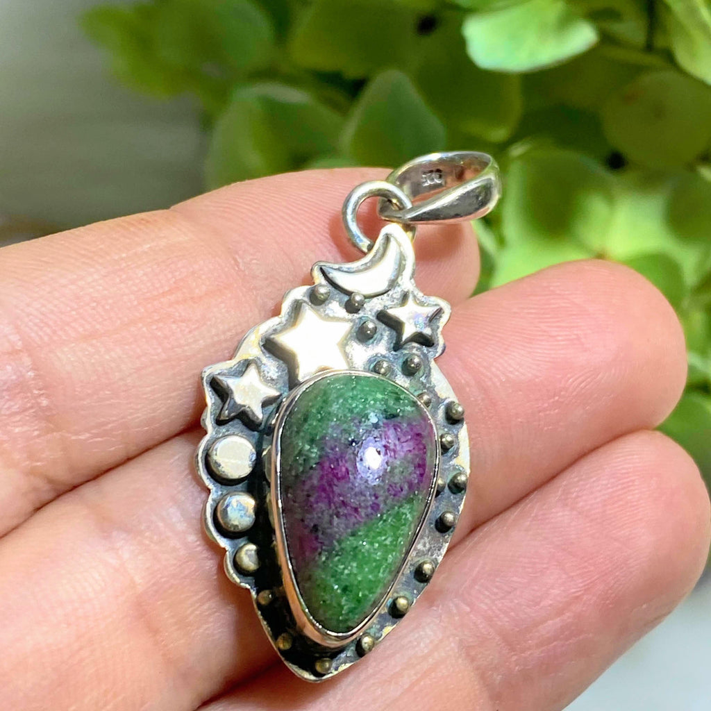 Gorgeous Ruby Zoisite Gemstone Pendant in Sterling Silver (Includes Silver Chain) - Earth Family Crystals