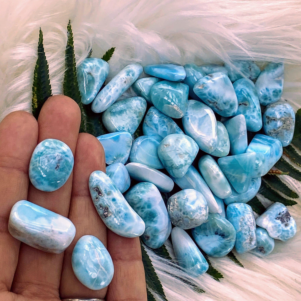 Set of 4 High Quality Ocean Blue Larimar Tumbled Stones - Earth Family Crystals