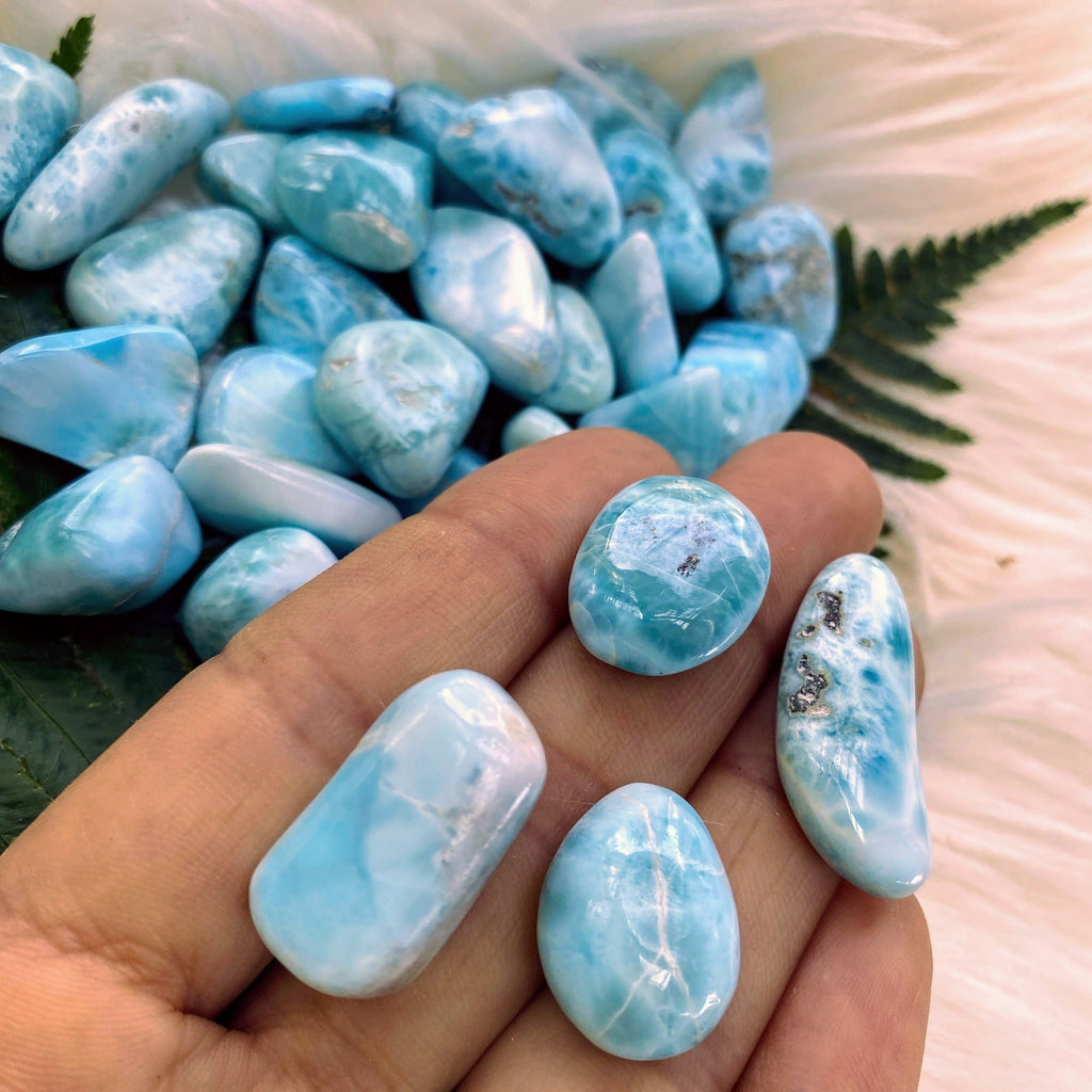 Set of 4 High Quality Ocean Blue Larimar Tumbled Stones - Earth Family Crystals