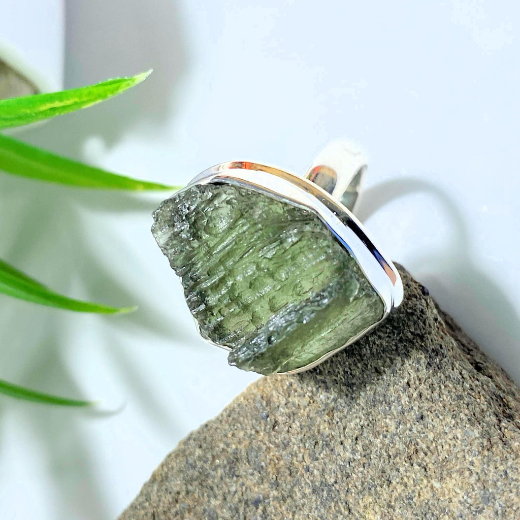 Genuine Natural Moldavite Ring In Sterling Silver (Size 8) - Earth Family Crystals