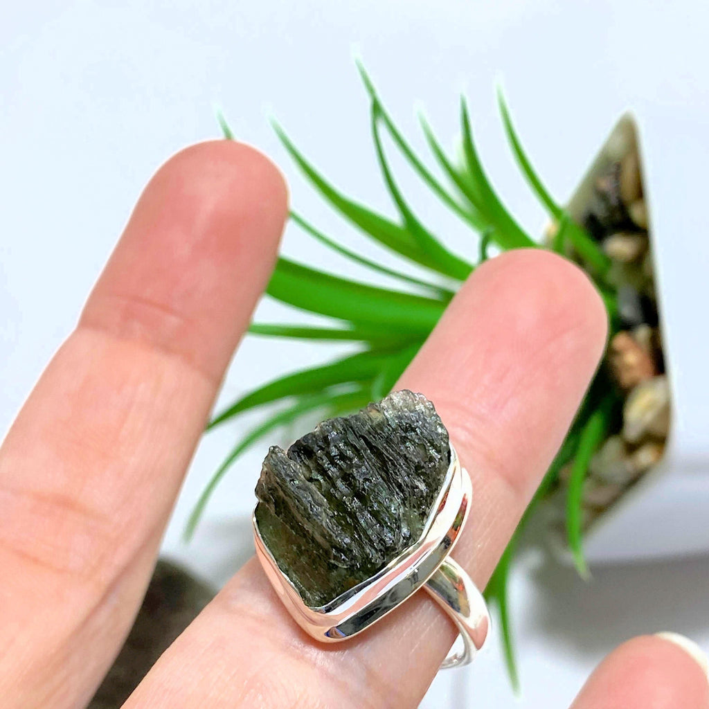 Genuine Natural Moldavite Ring In Sterling Silver (Size 8) - Earth Family Crystals