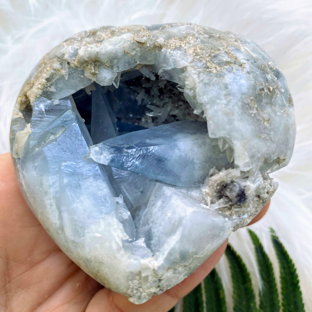 Unique Points! Sweet Blue Celestite Puffy Heart Geode Partially Polished - Earth Family Crystals