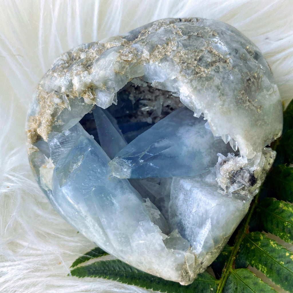 Unique Points! Sweet Blue Celestite Puffy Heart Geode Partially Polished - Earth Family Crystals