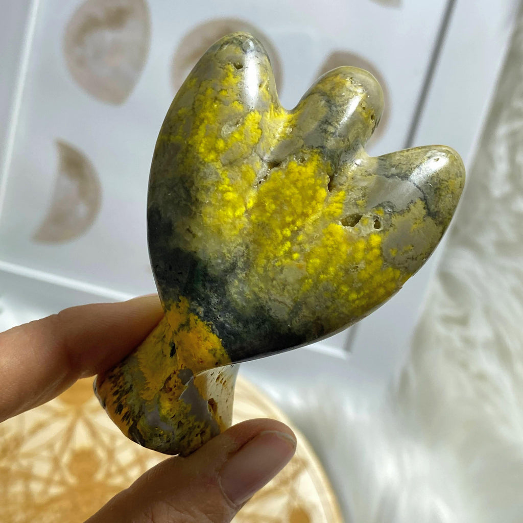 Reserved for Sandy Vibrant Bumblebee Jasper Angel Display Standing Specimen - Earth Family Crystals
