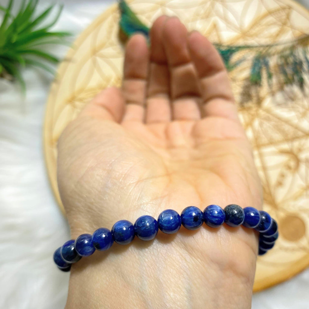 Blue Kyanite Rounded Bead Bracelet On Stretchy Cord - Earth Family Crystals