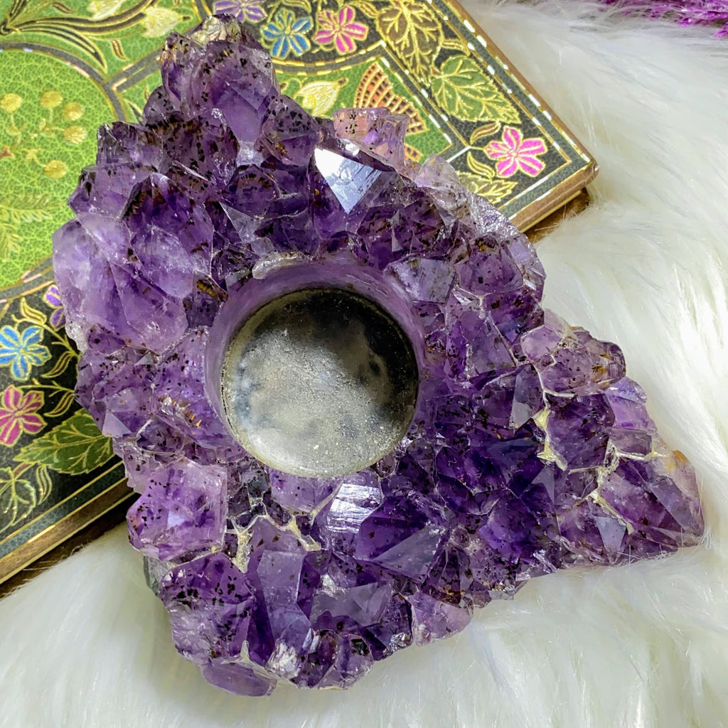 Incredible Large Amethyst Candle Holder With Cacoxenite inclusions - Earth Family Crystals