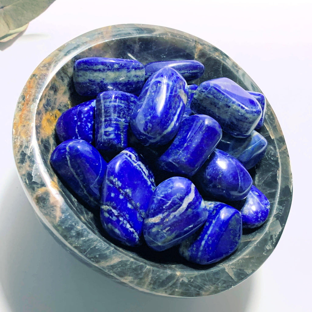 One Cobalt Blue Lapis Lazuli Tumbled Stone - Earth Family Crystals