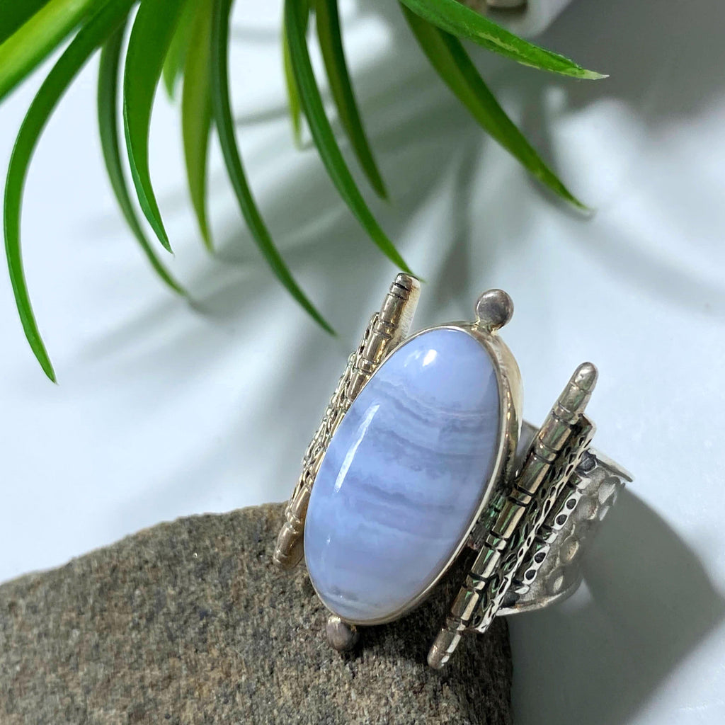 Blue Lace Agate Chunky Statement Ring in Sterling Silver (Size 9) - Earth Family Crystals