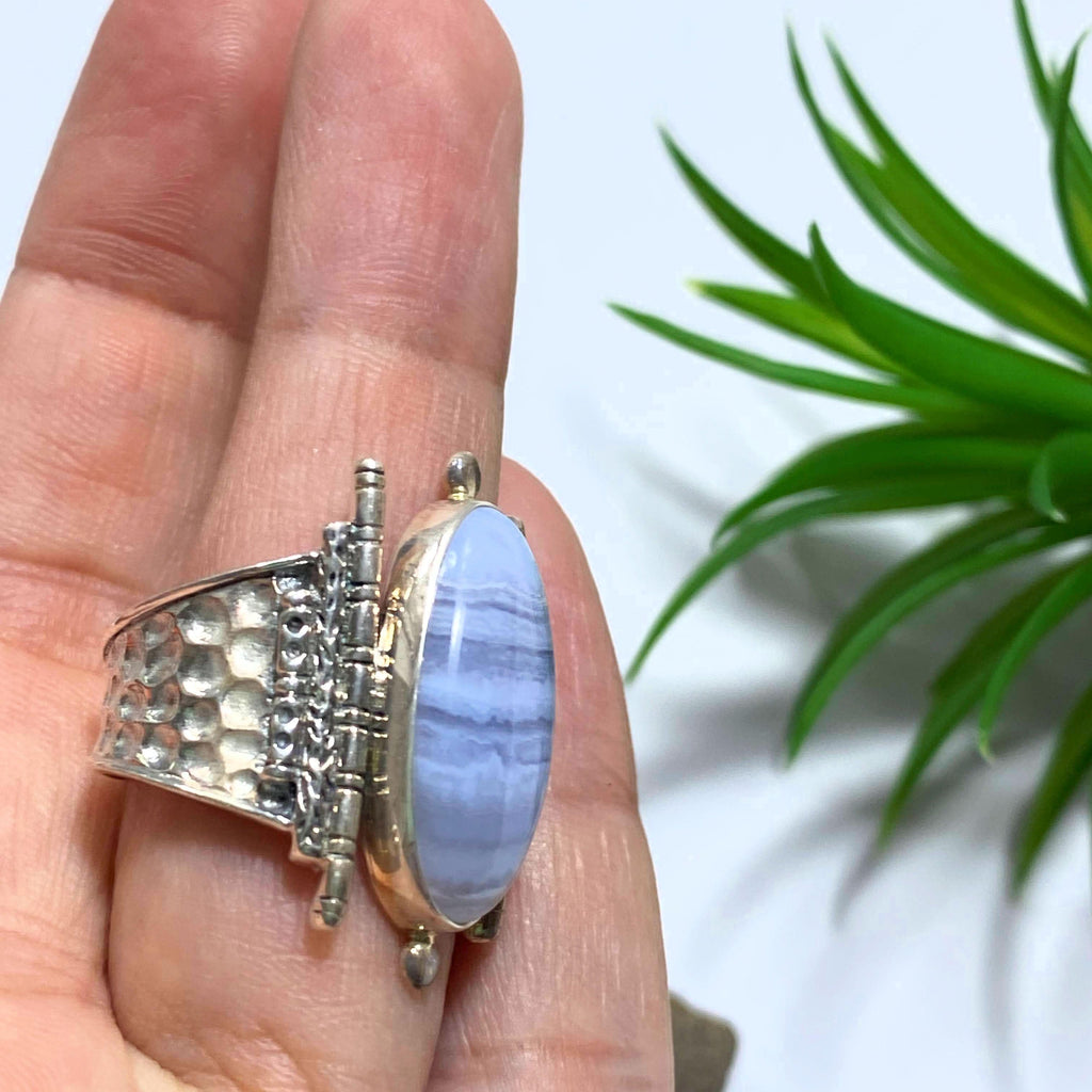 Blue Lace Agate Chunky Statement Ring in Sterling Silver (Size 9) - Earth Family Crystals