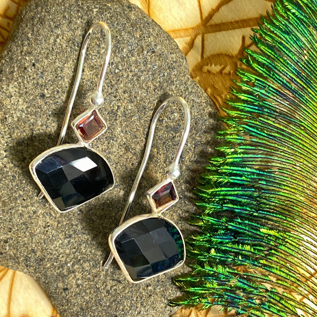 Black Onyx & Garnet Sterling Silver Earrings *REDUCED - Earth Family Crystals