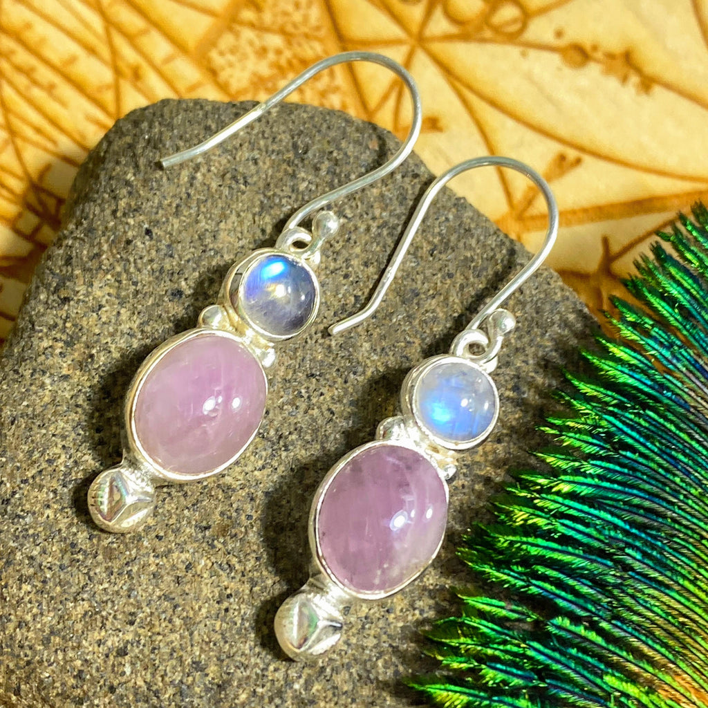Sweet Pink Rose Quartz & Moonstone Earrings in Sterling Silver - Earth Family Crystals