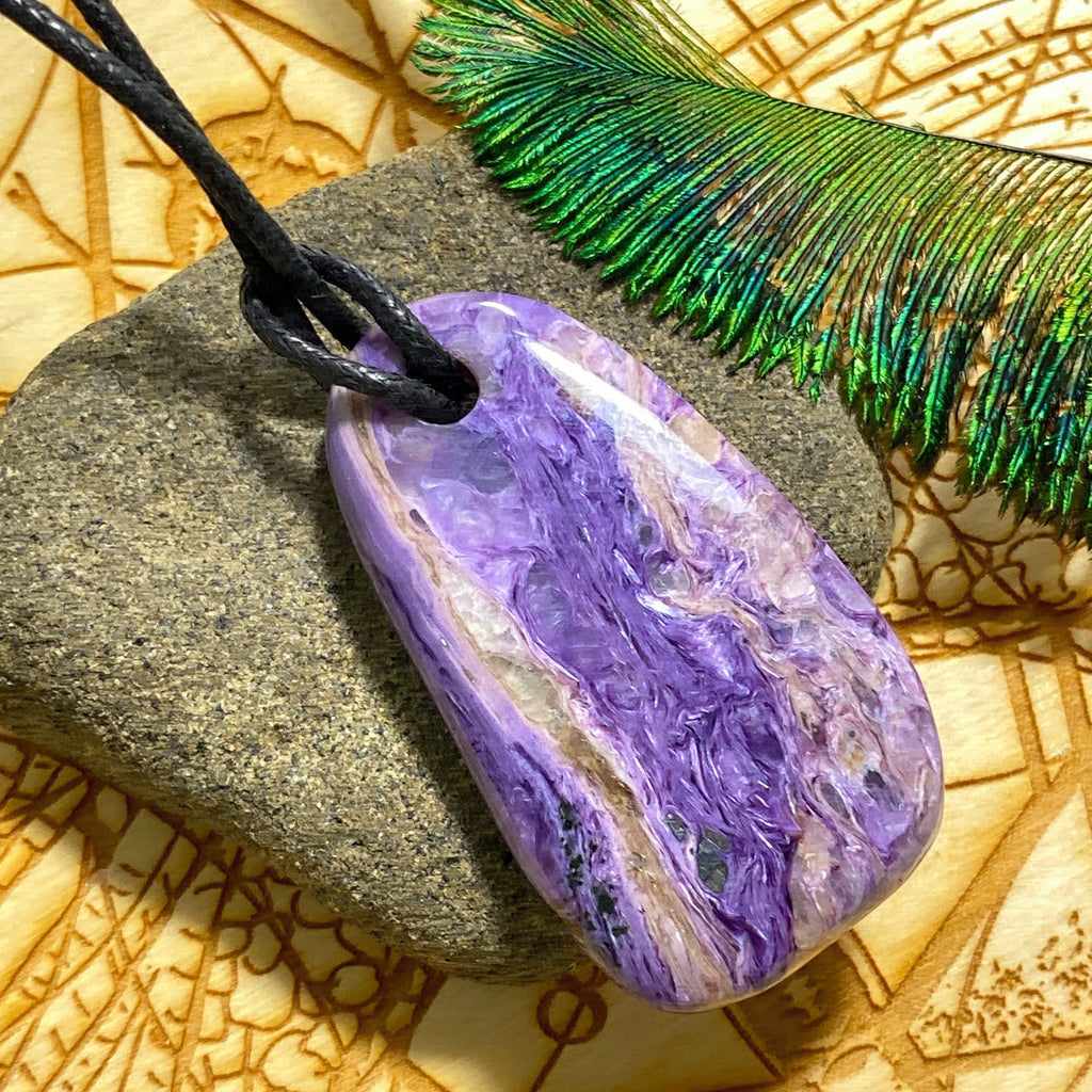Stunning Silky Purple Chunky Charoite Pendant on Adjustable Cotton Cord - Earth Family Crystals