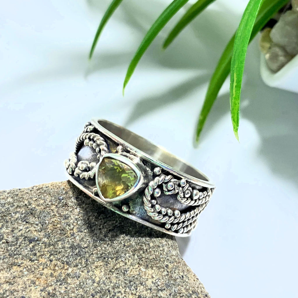 Golden Faceted Citrine Ring in Sterling Silver (Size 9.5) - Earth Family Crystals