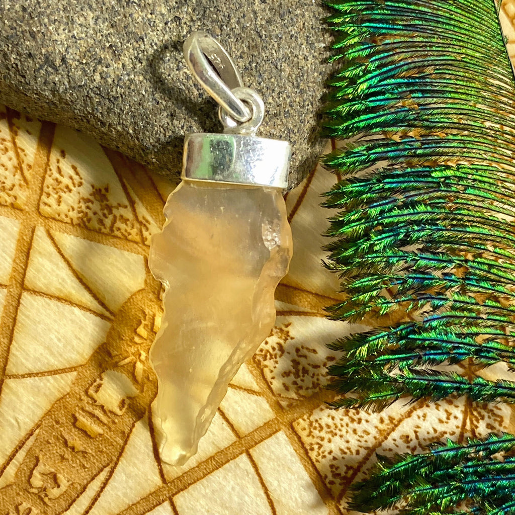 Genuine Golden Libyan Desert Glass Natural Pendant in Sterling Silver (Includes Silver Chain) - Earth Family Crystals