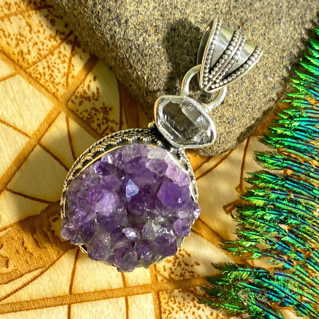 Reserved For Tiffany~ Natural Amethyst & Herkimer Diamond Statement Sterling Silver Pendant (Includes Silver Chain) - Earth Family Crystals