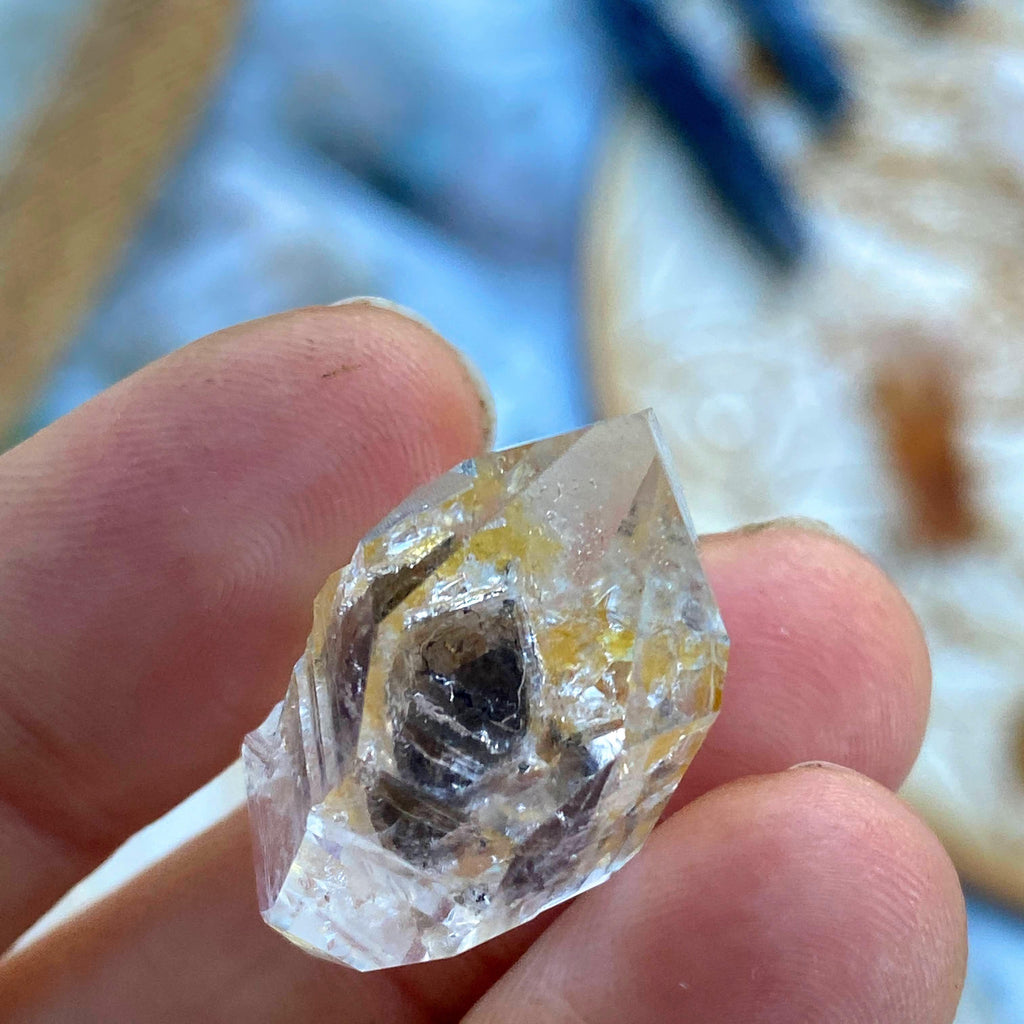 NY Herkimer Diamond with Rare Black Anthraxolite Phantom inclusion - Earth Family Crystals
