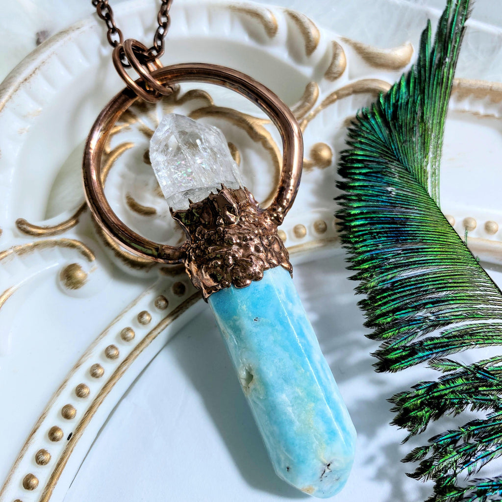 Calming Energy~Handmade Danburite & Blue Aragonite Copper Necklace (30 inch chain) - Earth Family Crystals