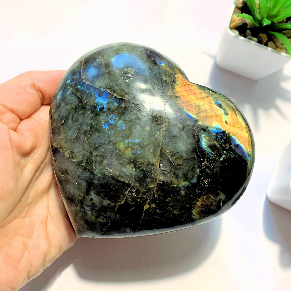 Mysterious Flashes XL  Labradorite Heart Carving From Madagascar - Earth Family Crystals