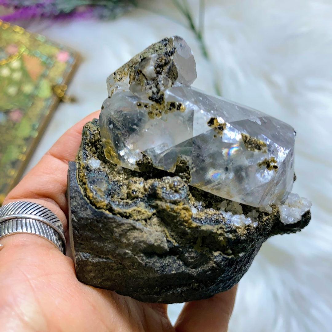 Rainbows & Record Keepers Clear Calcite Unique Cluster ~Locality: India - Earth Family Crystals