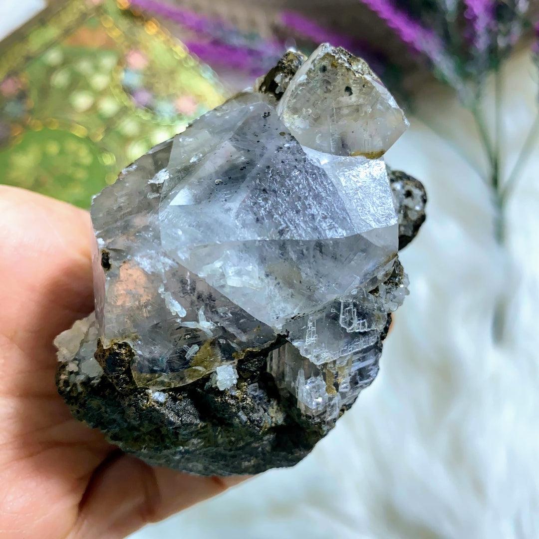 Rainbows & Record Keepers Clear Calcite Unique Cluster ~Locality: India - Earth Family Crystals