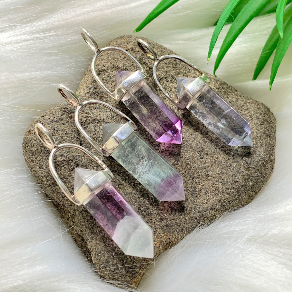 One Double Terminated Fluorite Dainty Pendant in Sterling Silver (Includes Silver Chain) - Earth Family Crystals