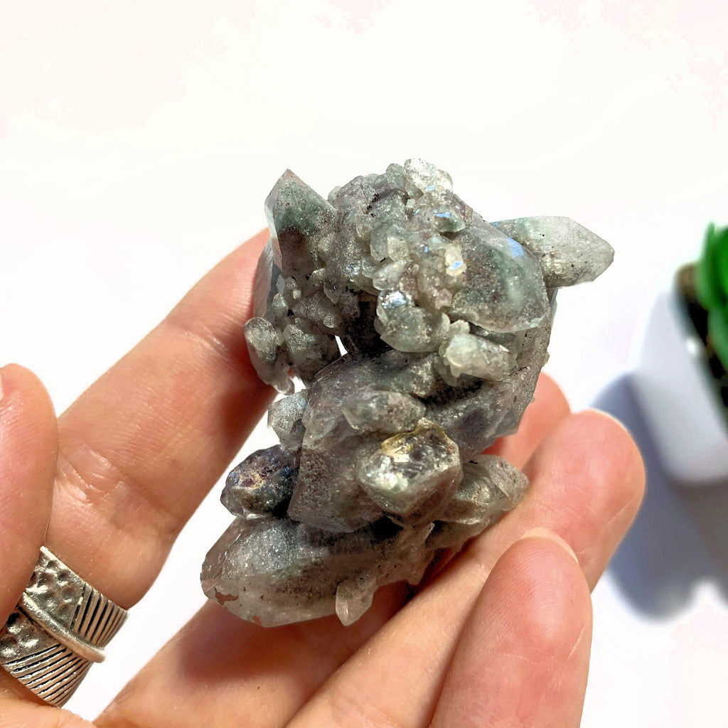 Green Chlorite Quartz Cluster With D.T Points & Self Healing From Brazil - Earth Family Crystals